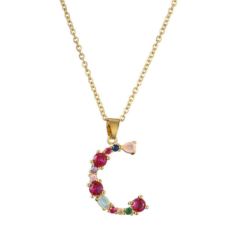 Colourful Crystal CZ 26 Capital Initial Letters Pendant Necklace For Women Gold Pendant Necklace Initial Jewelry