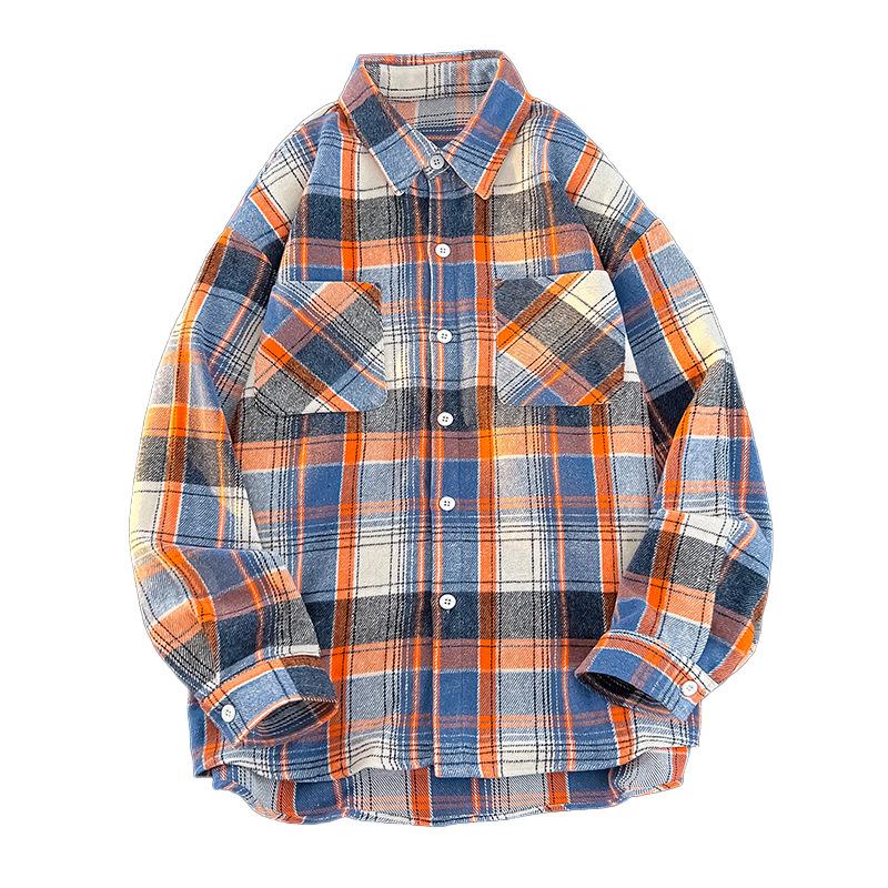 Men's Long-sleeved Plaid Shirt Loose Jacket Men's and Women's Shirt Versatile Casual Japanese Men's Cardigan
