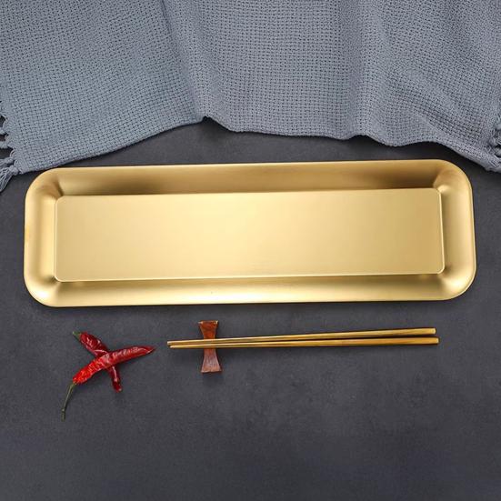 Stainless Steel Rectangular BBQ Plate Korean Style Roasting Pan for Meat Snack Dessert Tray Sushi Dish for Home Kitchen
