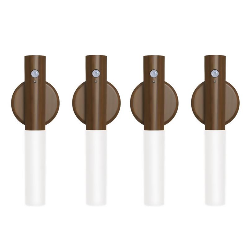 1-4PCS LED Motion Sensor Lamp Rechargeable Night Light Magnetic Wood Grain LED Wall Lights for Bedroom Bedside Stairs Hallway