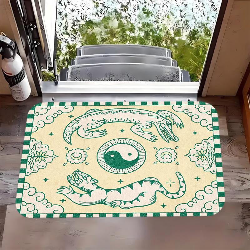 Chinese Style Tai Chi Dragon Tiger Carpet Mat Rug Non-slip Entrance Doormat for Home DecorationLiving Room Bedroom Decoration