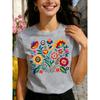 Mexican Colorful Floral Festival Letter Printed T-shirt, Women's Casual Short Sleeved Round Neck Top