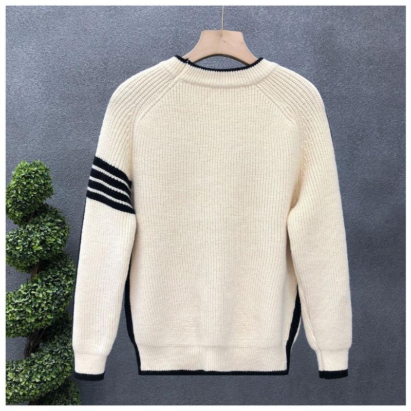 Round Neck Contrasting Trend Sweater Warm Men's Versatile and Handsome Pullover Base Knitted Sweater
