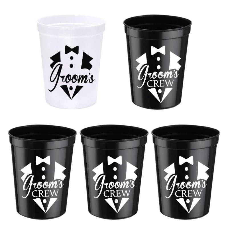 

Reusable Grooms To Be Plastic Cups Tumblers Large Capacity Drinking Cups Set for Wedding Reception Decoration 5Pcs