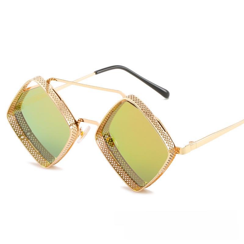 "2190 Metal Diamond Double Beam Anti-UV Sunglasses for Men and Women"