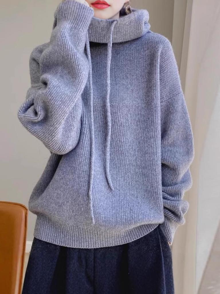 Style Chunky Knit Sweater for Women, Thick Fleece Pullover Long Sleeve Knitwear for Autumn Winter New Lazy Style Versatile