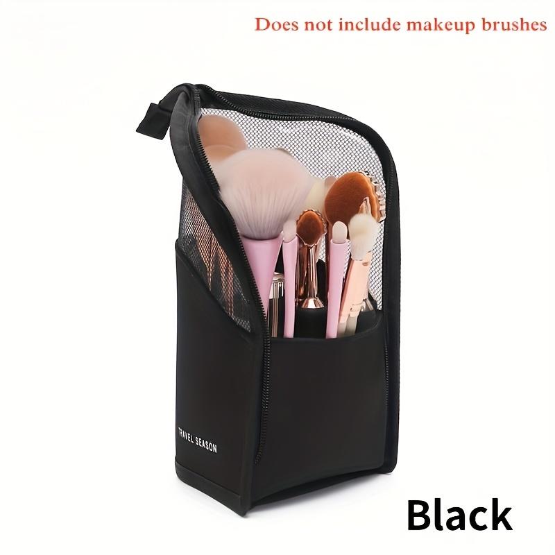 1 bolsa organizadora de brochas de maquillaje de alta capacidad con soporte para mujer - Portátil, Duradera con Bolsillo de Malla, Diseño de Temporada de Viaje Negro, Fácil de Usar