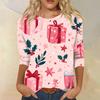 Women's Fashion Casual Round Neck Three-quarter Sleeve Christmas Print T-shirt Top