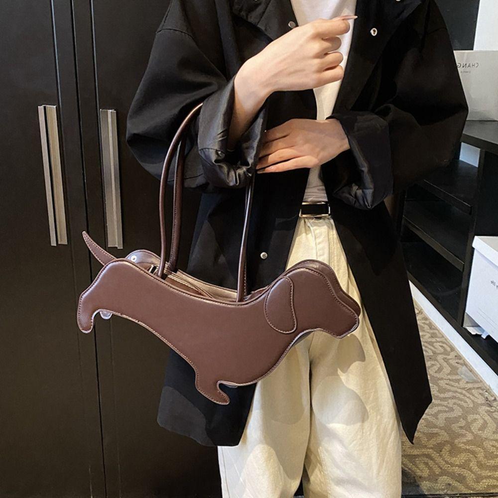 Pu Leather Animals Shoulder Bag Sausage Dog Cartoon Handbag Fashion Dachshund Dog Bag  Girls