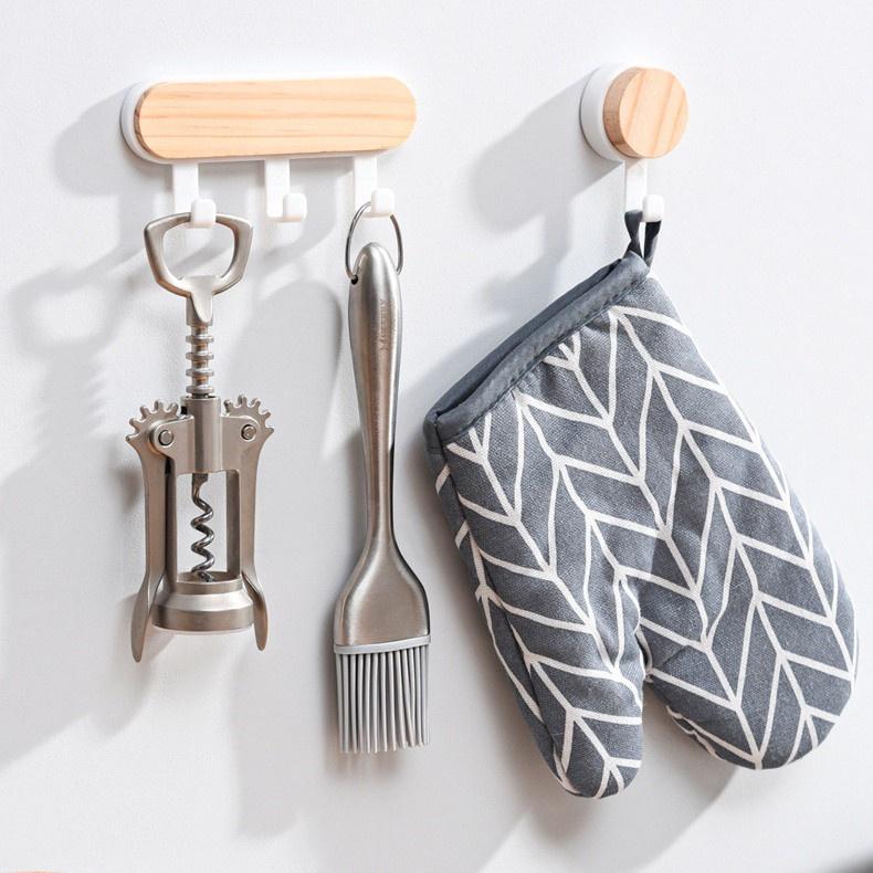 SUPO Depot - Wall Hook Household Hanger Wood Decoration with Self Adhesive Sticker Nail Free - White Series