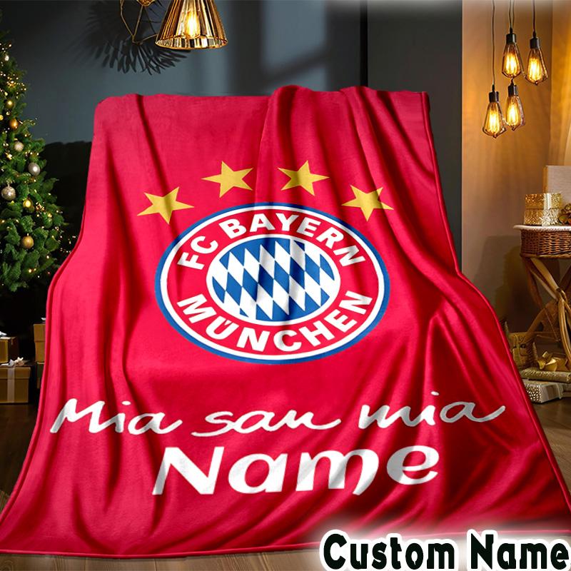 Custom Name Bayern Munich Crest Throws Blanket Flannel Blankets for Couch Bed Gifts for Men Women Picnic Blanket Christmas Fan Gifts