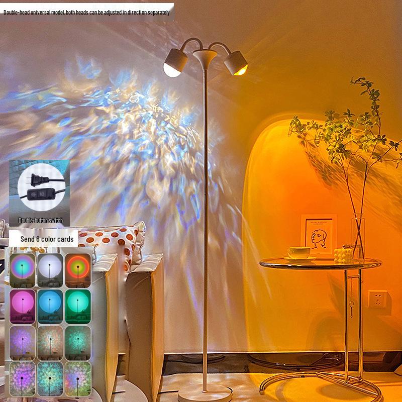 Ripple Atmosphere Light: Sunset Projection Dual-Head Floor Lamp for Living Room 
