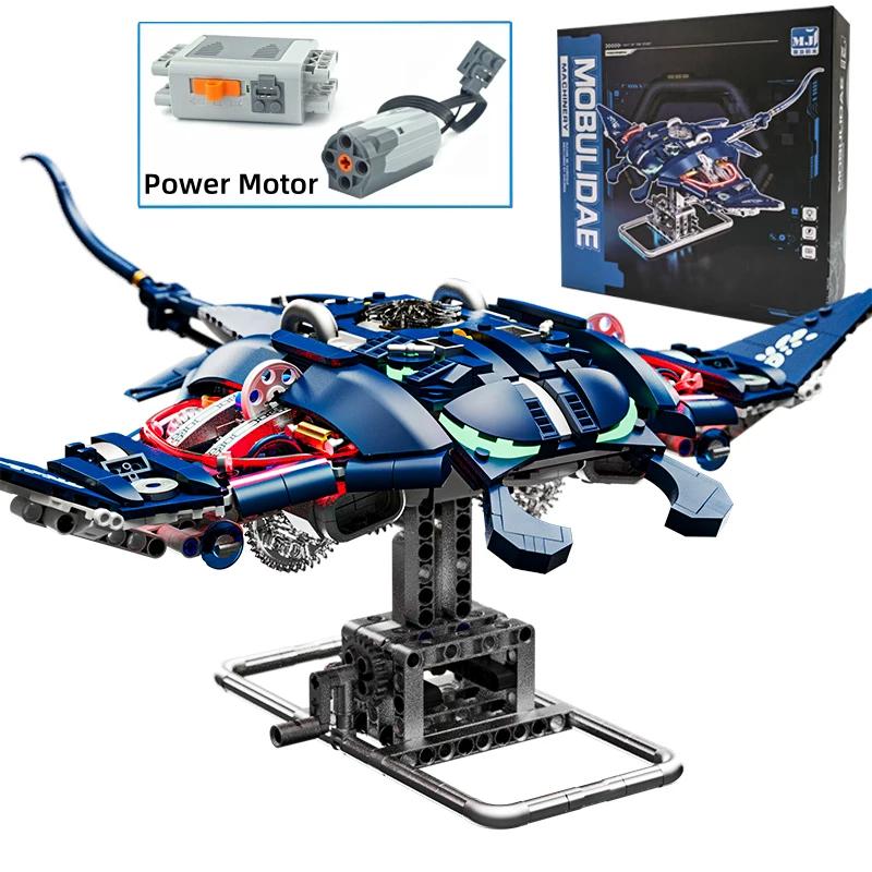 STEM Mechanische Meeresbewohner Bausteine Beweglicher Wal Oktopus Mantarochen Piranha MOC Kreative Desktop-Dekoration Geschenk