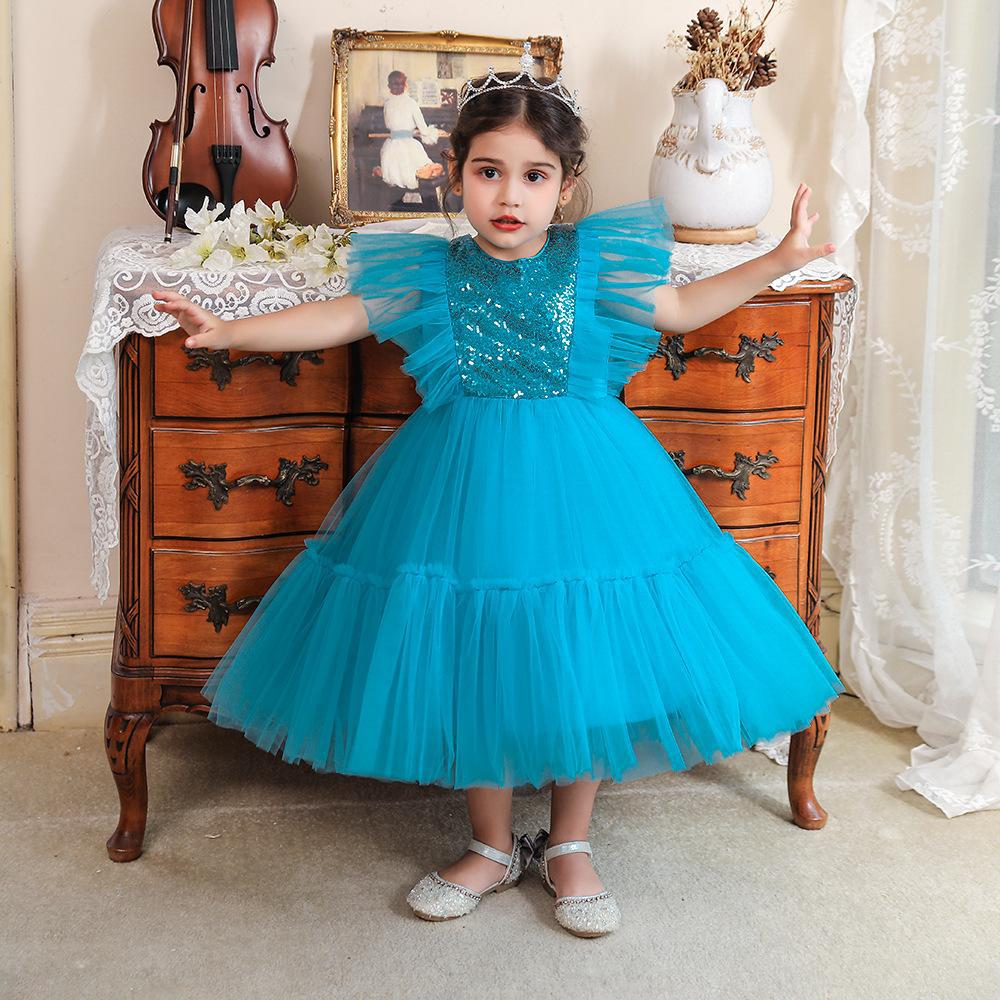 

Кружевное платье с цветочным рисунком для девочек, детские свадебные платья с жемчугом, детское рождественское бальное платье, вечерние детские платья, карнавальная одежда для девочек 120 синий