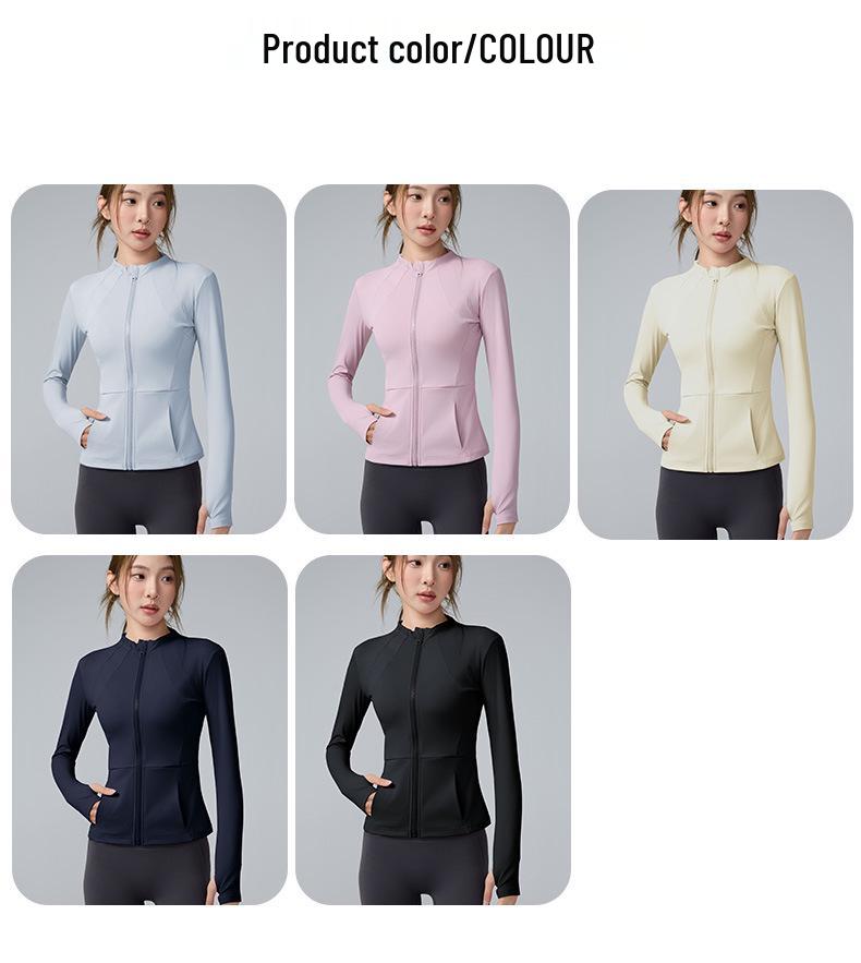 Dámský top na jógu s dlouhým rukávem a zapínáním na zip se stojáčkem