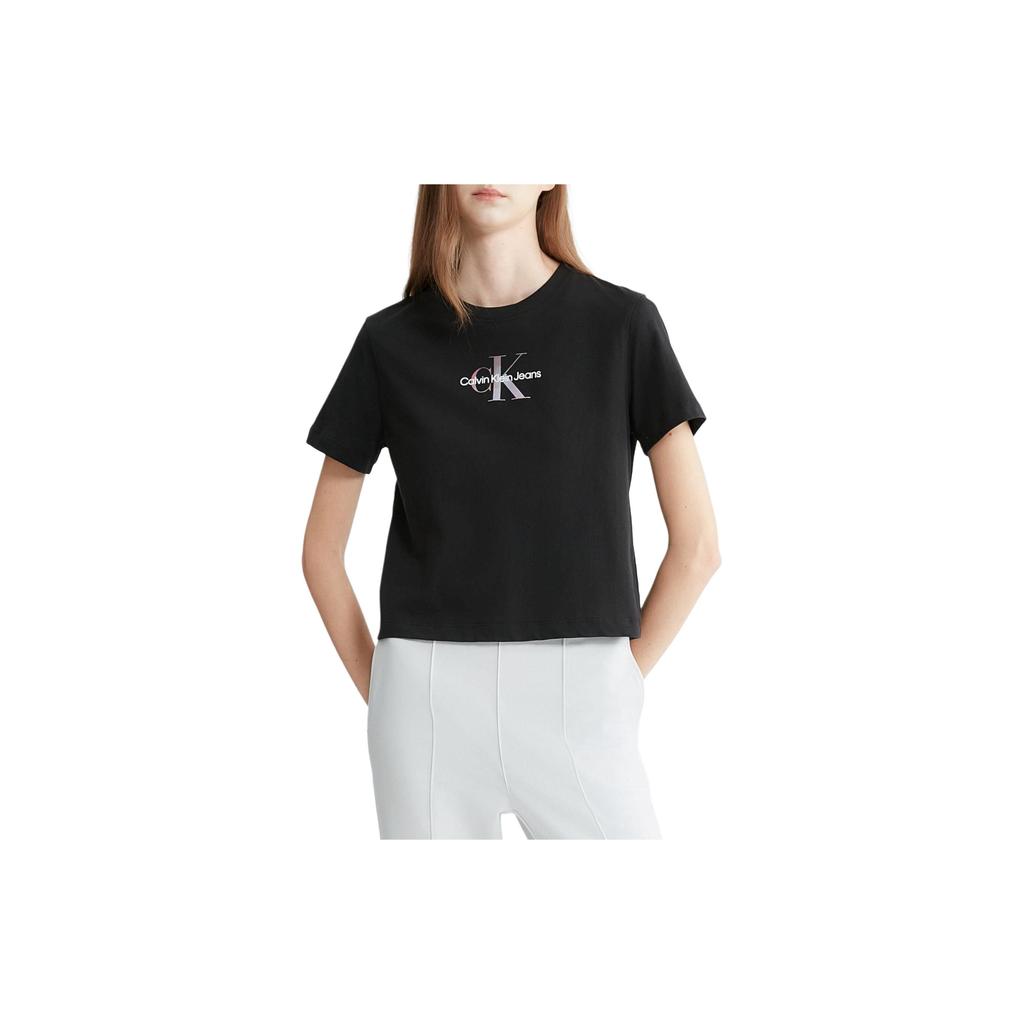 Calvin Klein Solid Color Crew Neck Short Sleeve T-Shirt Women Tops Black J223451-BEH