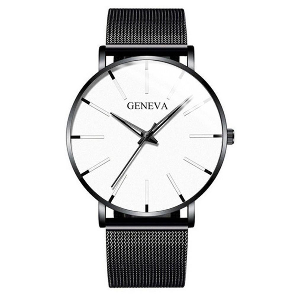 Classic Black Ultra Thin Watches Alloy Mesh Belt Quartz Watch Luxury Mens Wristwatch  Leisure Time