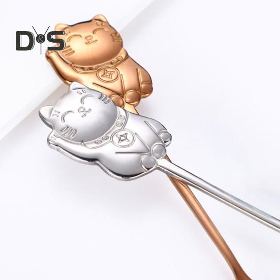 Stainless Steel Mirror Polished Spoon Ergonomic High Temperature Resistant Lucky Cat Tea Scoop Party Decor