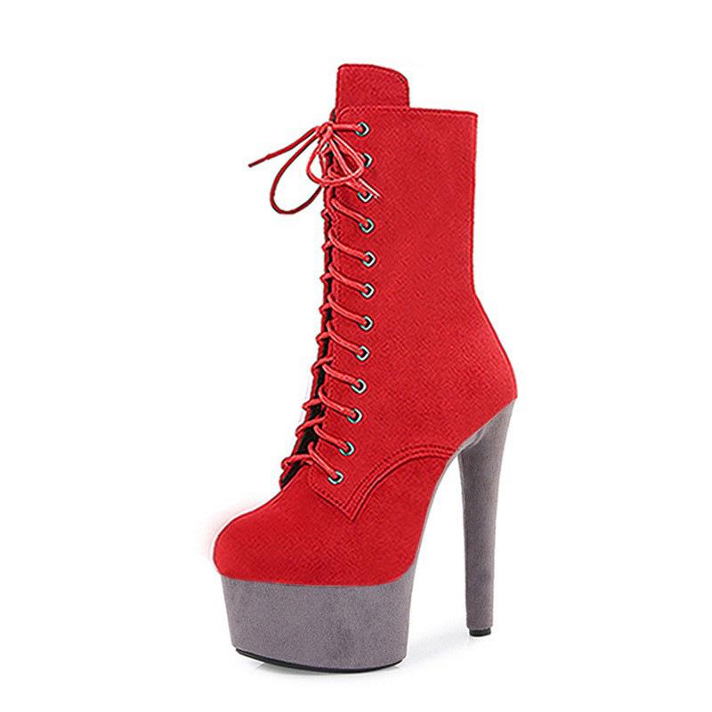 15Cm suede short boots model catwalk shoes women's runway sexy high heels pole dance boots