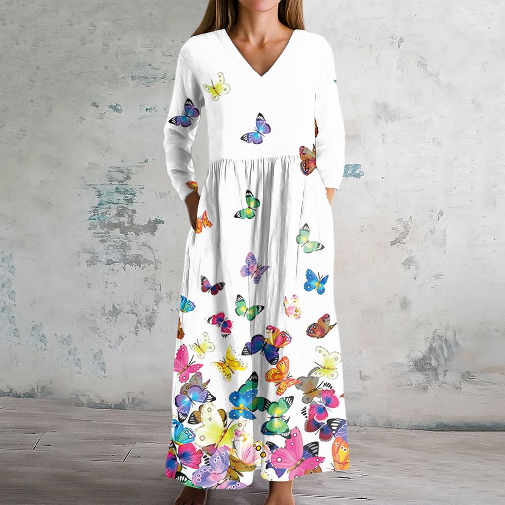 Women's Fashion Dress Spring V-neck Long Sleeve Dress