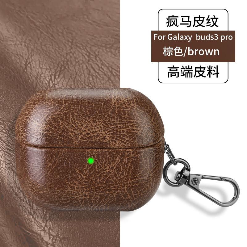 Luxury Leather Earphone Case for Samsung Galaxy Buds 3 Pro Buds3 Buzz 3 Cover with Keychain Selected Skin-Crazy Hourse Pattern