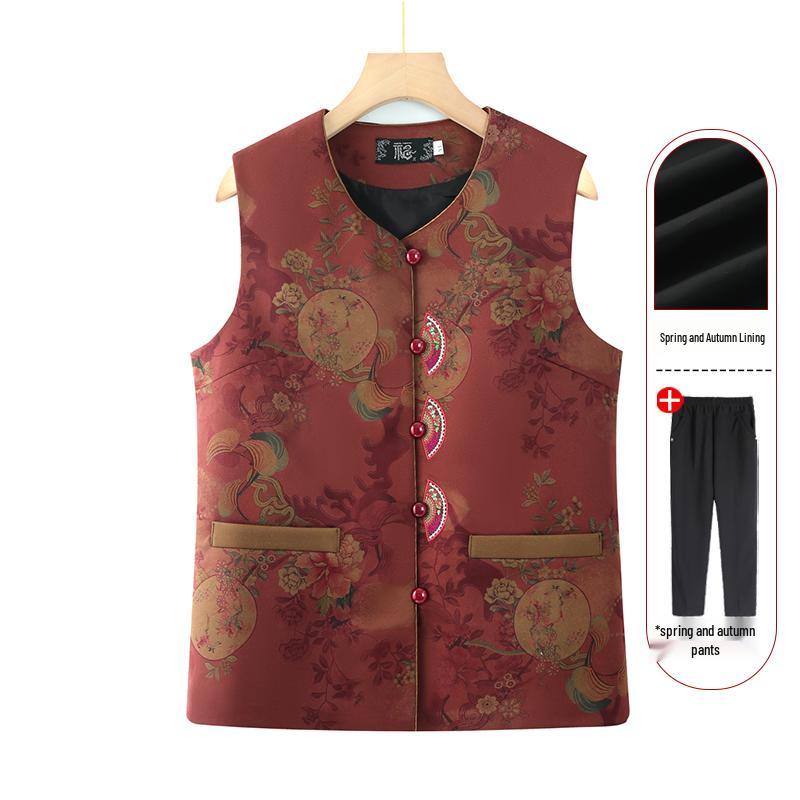 Elegant Autumn Shawl Vest for Elderly Women - Classic Vintage Chinese Style for Mom