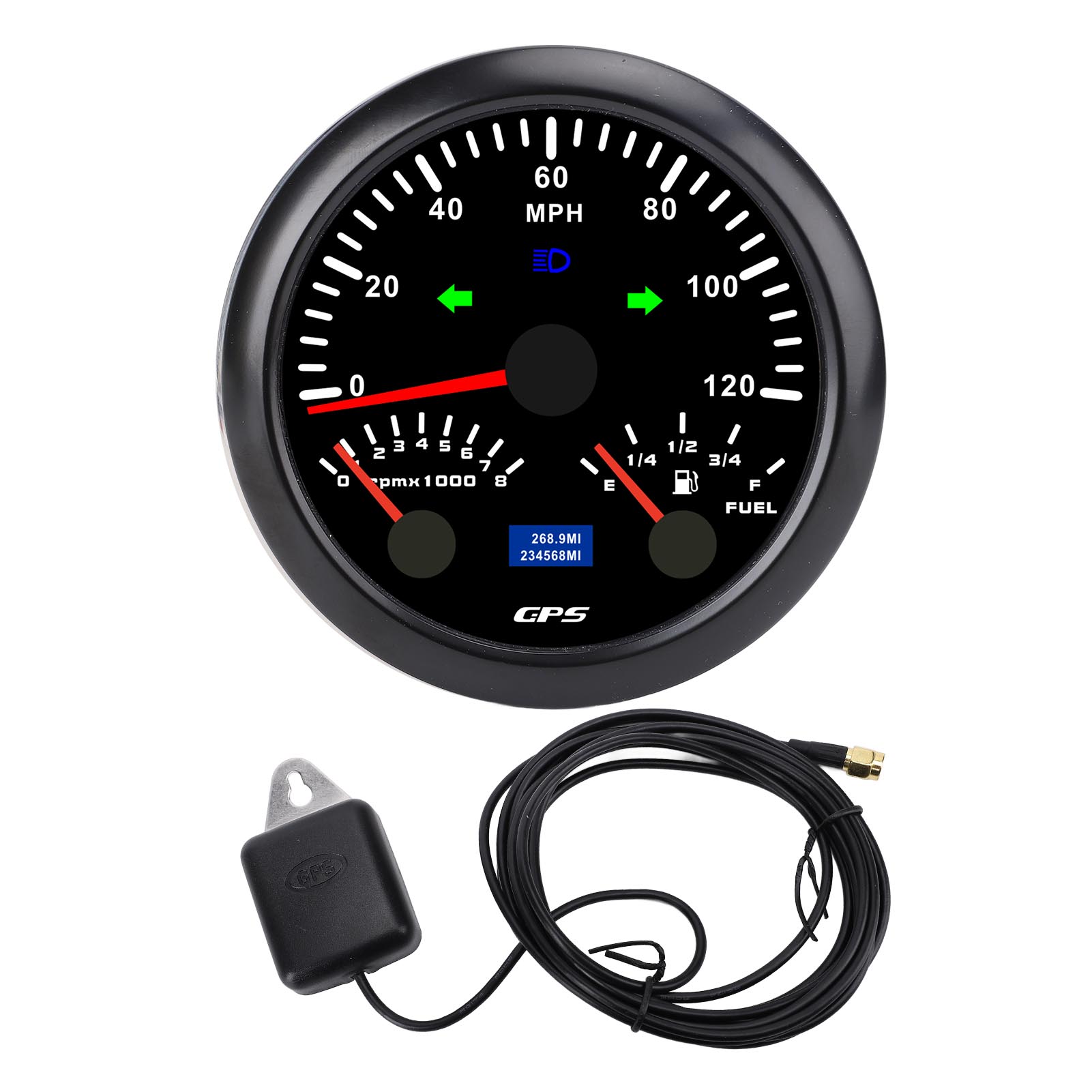Diyelecs Unisex Light/Blue/Red 3 In 1 Gps Speedometer Tachometer Fuel Level Gauge With Turn Signal 3 3 8In 120Mph 8000Rpm 7 Colors Backlit For Rv