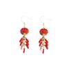 Chinese Style Red Lantern Firecracker Fringed Earrings Atmospheric High-End Long New Year'S Earrings Light Luxury Retro Earrings