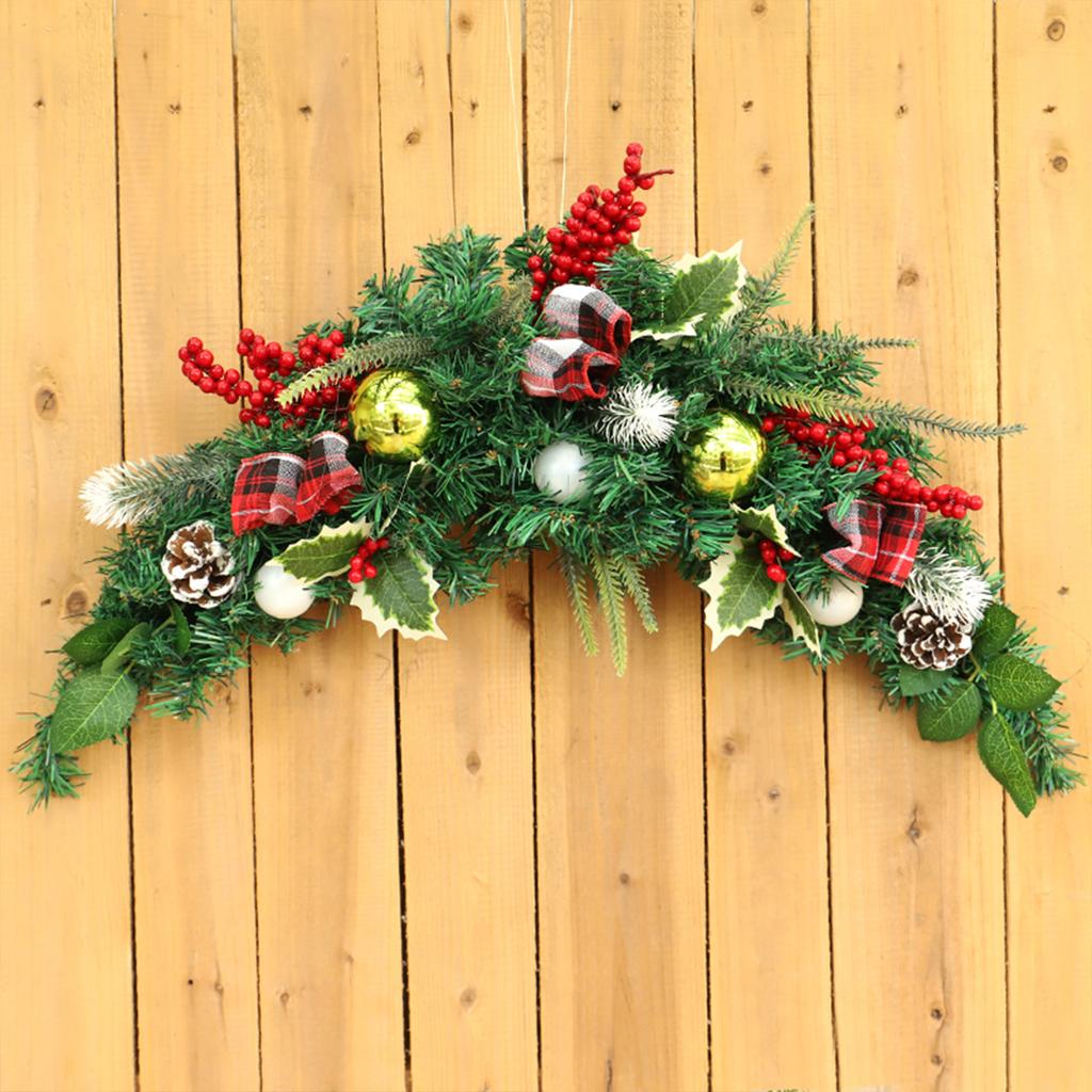 Xmas Swag Decoration Table Centerpiece Artificial Decorative Swag with Berries Pine Cone Red Bow Xmas Balls for Table Fireplace