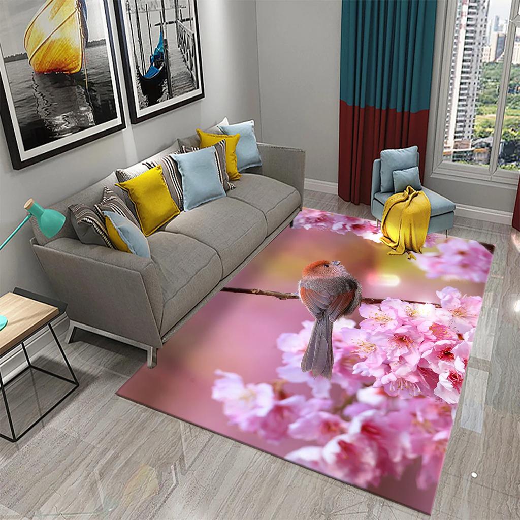 3D Colorful Bird Carpet Cute Birds with Flowers Doormat Rugs for Bedroom Living Room Floor Hallway Mats Bathroom Non-slip Mats