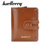 Baellerry Women's Oil Wax Leather Wallet – Short, Multi-Card Slots, Buckle, Zipper Coin Purse