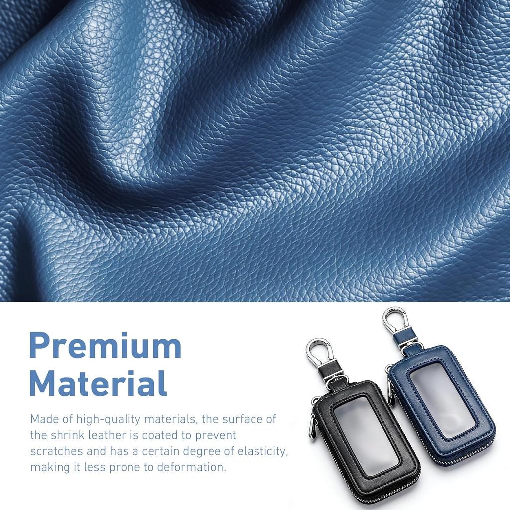 Car Key Fob Case, PU Leather Remote Protector with Clear Window, Car Key Protective Pendant (Royal Blue)