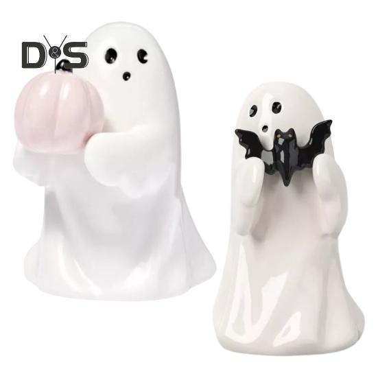 1/2Pcs Halloween Ghost Statue Spooky Resin Ghost Pink Pumpkin Bat Figurine Cute Halloween Home Table Decoration for Indoor Outdoor
