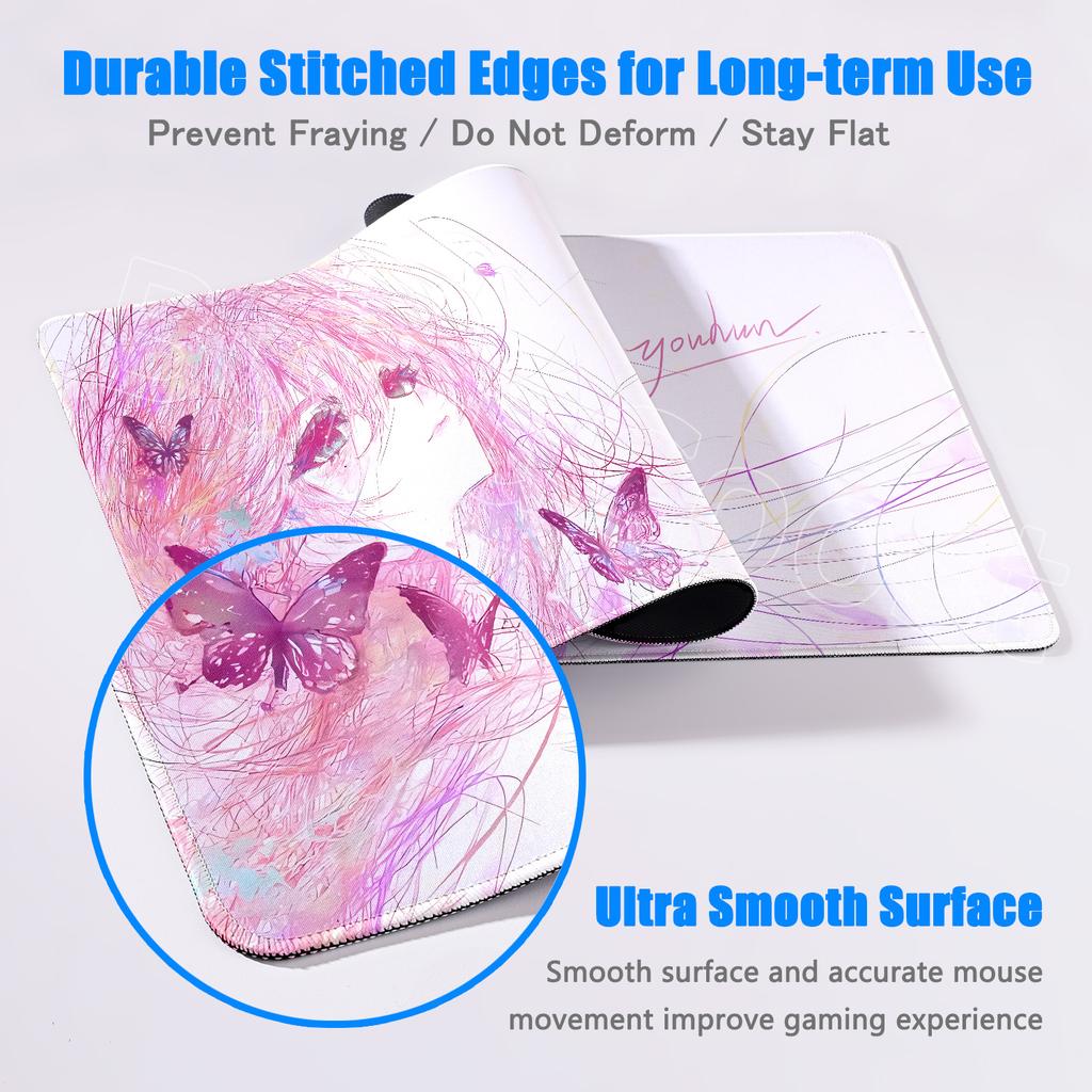 Pretty Pink Anime Girl Mousepad PC Gamer Cute Large Desk Mat Office Laptop Gaming Mouse Pad Kawaii PC Keyboard Rug Birthday Gift