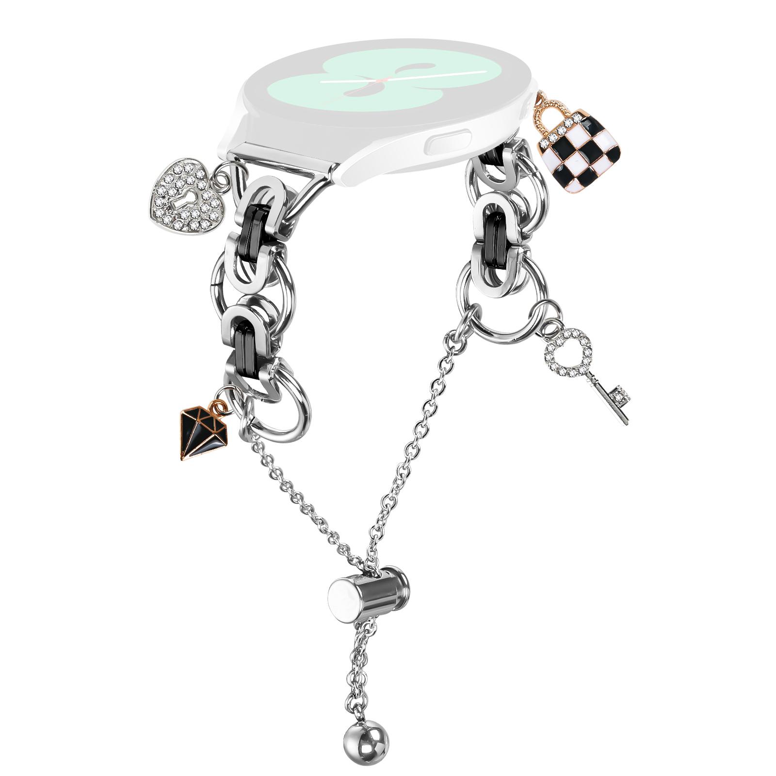 

For Samsung Galaxy Watch Active Electroplated Metal Alloy Band Single Loop Chain Bracelet Strap Silver/Black