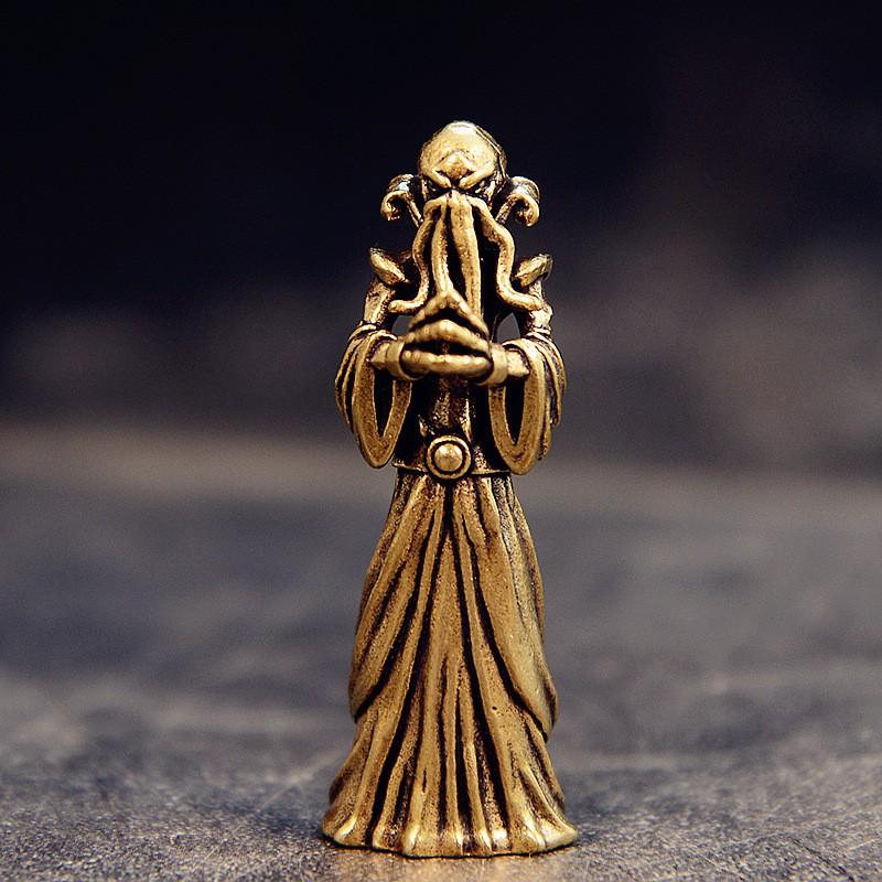 Brass Mini Taoist Immortal Figurine Desktop Decor Handheld Ornament Vintage Copper Collectible Brass