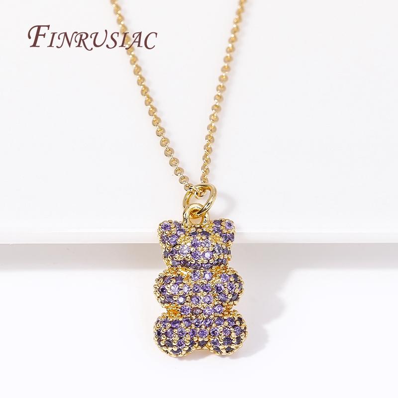 18K Gold Plated Brass Pave Zircon Bear Pendant Necklace Fashion Luxury Women's Necklaces Trendy Jewelry Accessories Gifts