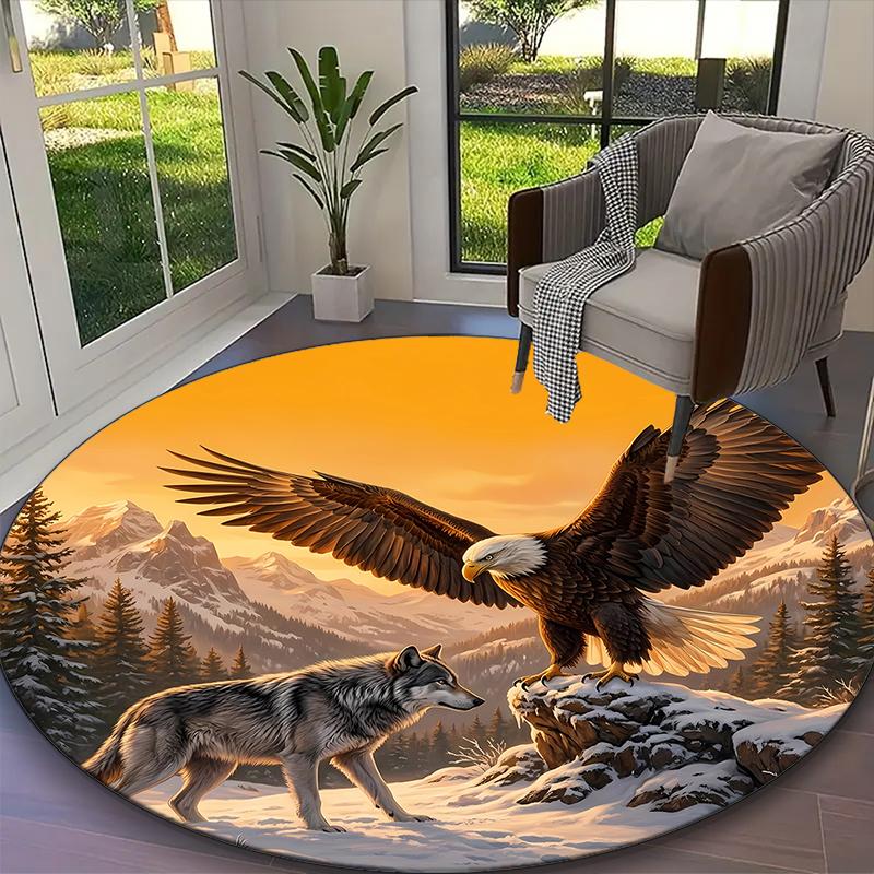 1pc Round Rug Appropriate for Office, Cosmic Dual Wolf Carpet, Versatile Printed Chair Rug, Durable Home Sofa Carpet