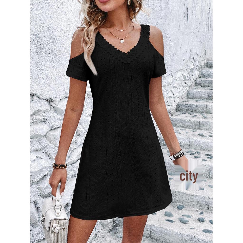 2026 Damen Stilvolles Off-Shoulder Sommerkleid mit kurzen Ärmeln - Europäisches & Amerikanisches Schlankheitsdesign