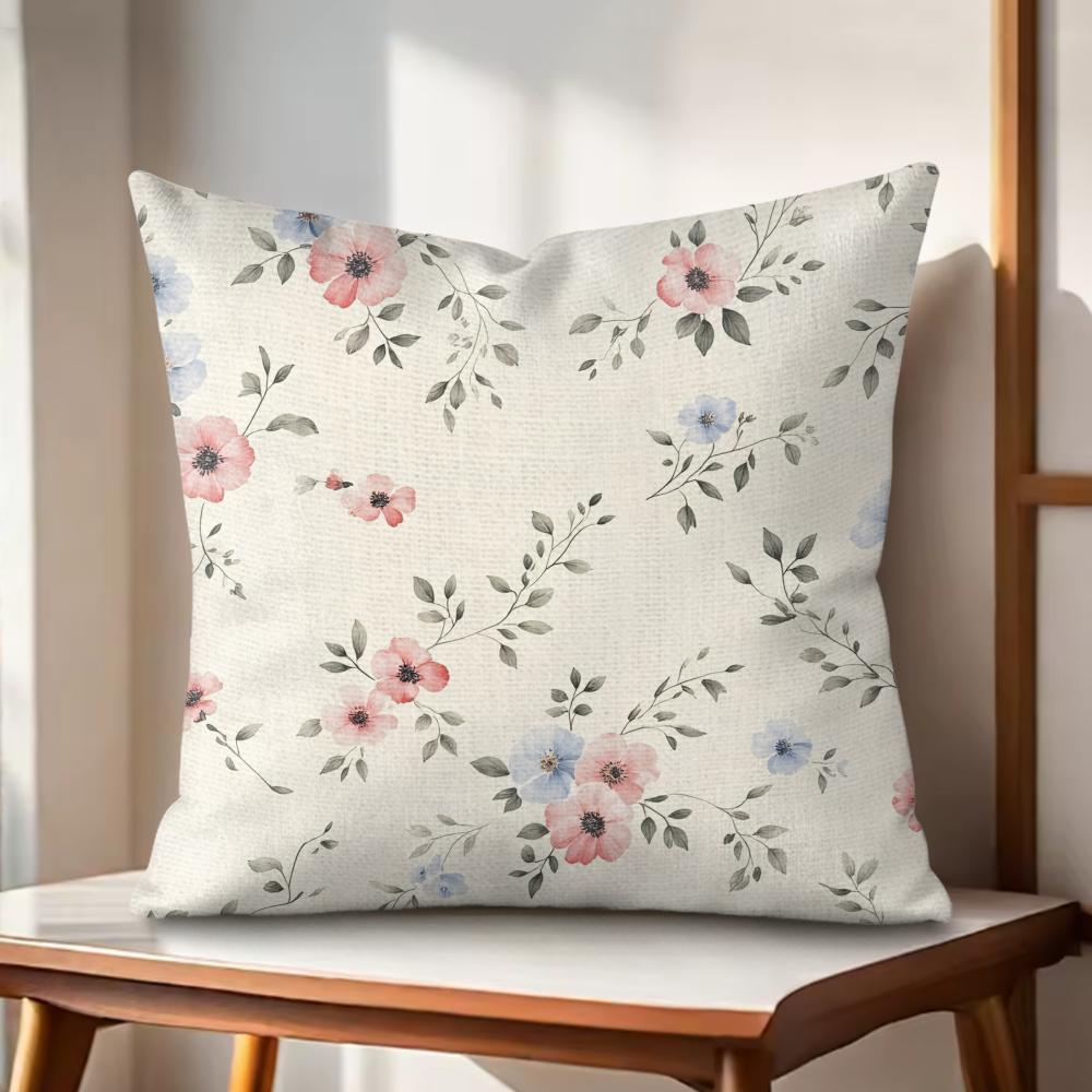 Spring Floral Cushion Cover Natural Linen Organic Fabric DoubleSided Printing Couch Pillow Covers Home Decor