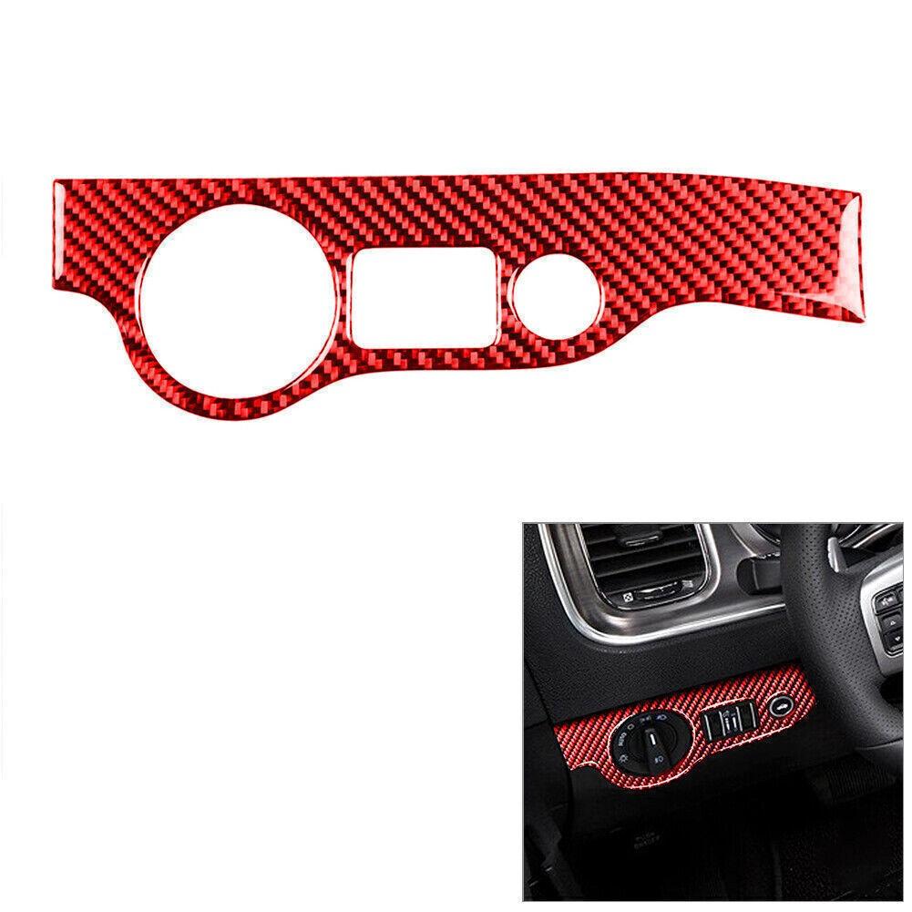 For Dodge Charger Red Carbon Fiber Interior Headlight Control Cover Trim
