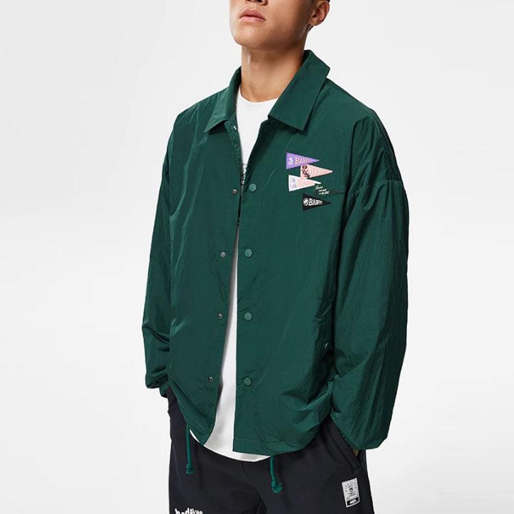 Li-Ning Bunda Anti-Series s grafickým potiskem, ohrnovacím límcem a volným střihem pro muže, zelená AFDT439-1