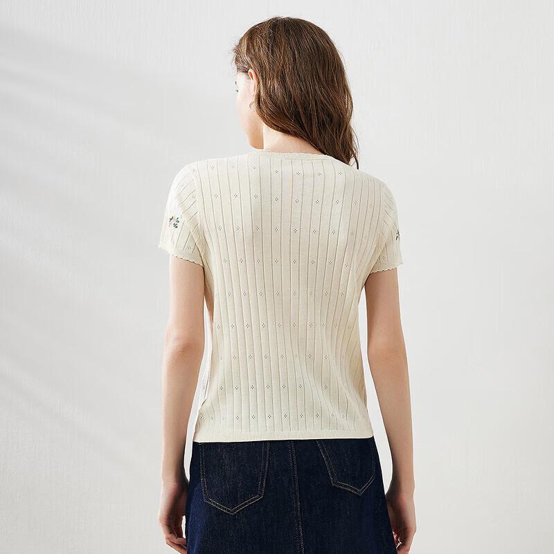 Top lavorato a maglia Kemeng Boka da donna, misto seta, ricamato, manica corta