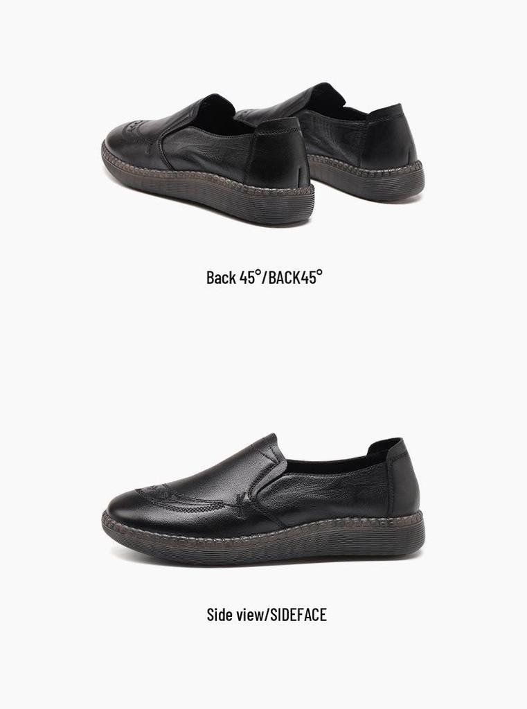 Red Dragonfly Women's Genuine Leather Flat Shoes - Soft Sole, Non-slip, Ideal for Middle-aged & Elderly in Spring and Autumn.