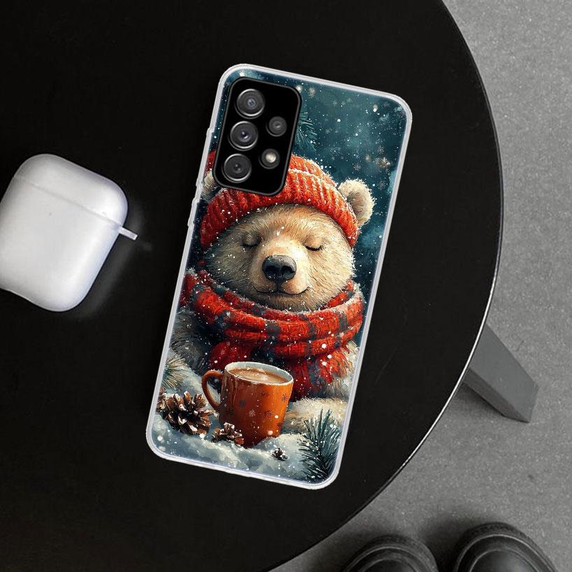 Animal Brown Cute Bear Phone Case Cover for Samsung Galaxy A12 A22 A32 A52 A72 A02S A51 A50S A31 A20S A10S Note 20 Ultra 10 Plus