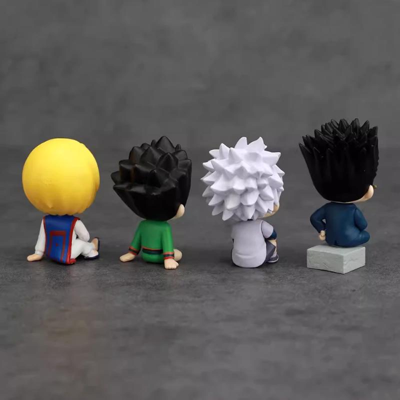 4pcs/Set Anime Figure Q Version Sitting Figures Gon Killua Kurapika Leorio Chibi Doll GK Model Ornament Toy Gift