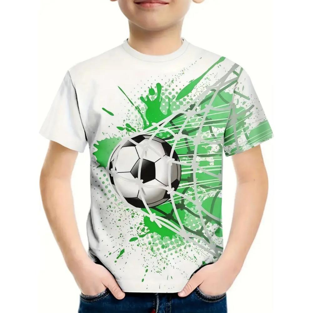 Men's T-shirt football print summer children's short sleeved T-shirt casual pullover sports boys' top outdoor breathable children's clothing