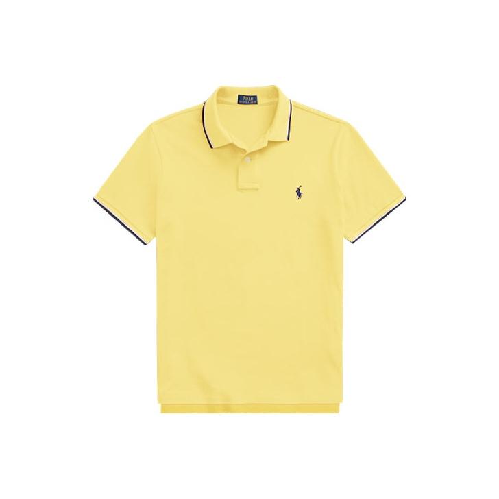 Polo Ralph Lauren Striped Trim Slim Fit Polo Shirt Men tops Yellow MNPOKNI1N821365