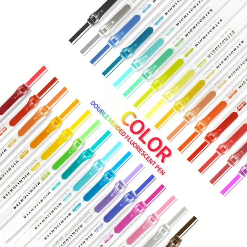 25pcs Colorful Dual Tip Highlighter Pens Set, Double Ended Highlighter with Broad & Fine Tips, Assorted Bright Color Markers