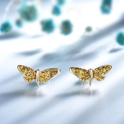 Gule paljetter Anløpsfrie 925 Sølv Sommerfugl 925 Sterling Sølv Øredobber